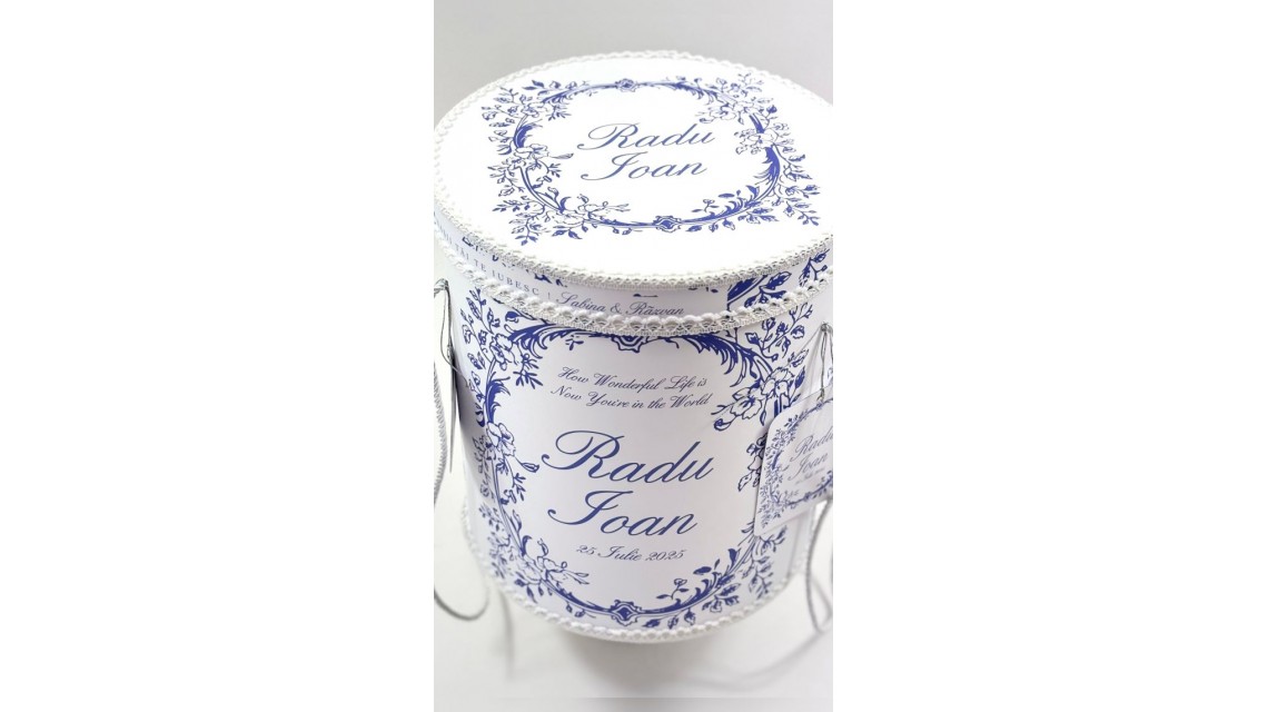 Trusou botez băiețel English Romantic Blue Personalizat cu broderie 1